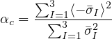     ∑3
α = --I∑=1⟨- �σI⟩2
 c      3I=1 �σ2I
